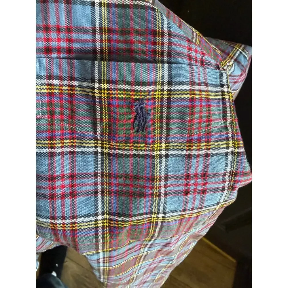 Polo Ralph Lauren Shirt Size L Purple Blue Classic Fit Plaid Oxford Button-Down